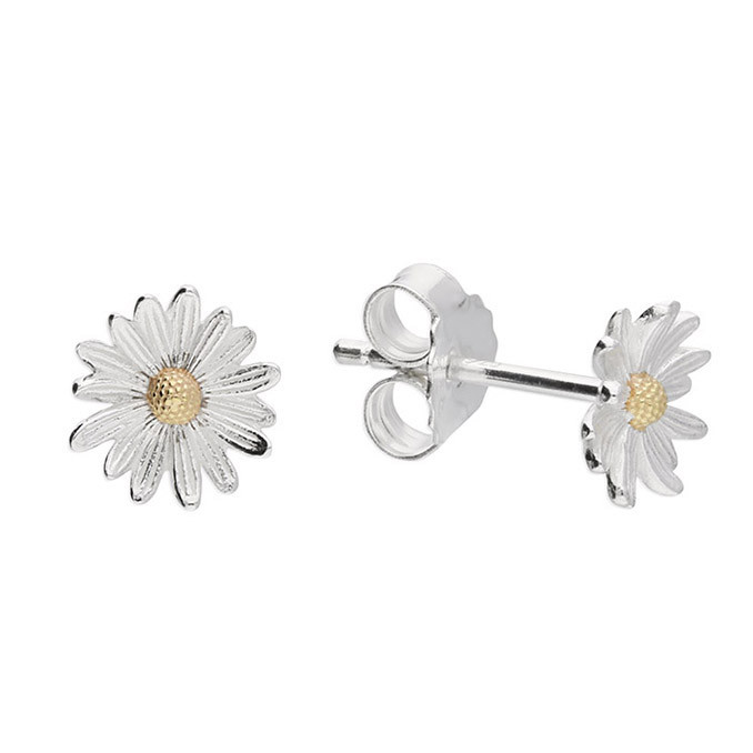 Silver Daisy Flower 2 Tone Stud 2